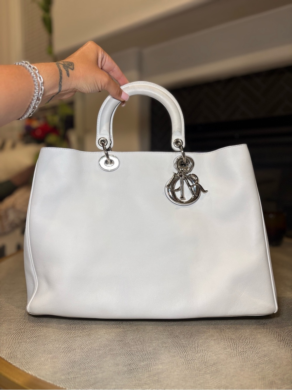 Christian Dior Diorissimo Bag White and Purple Interior